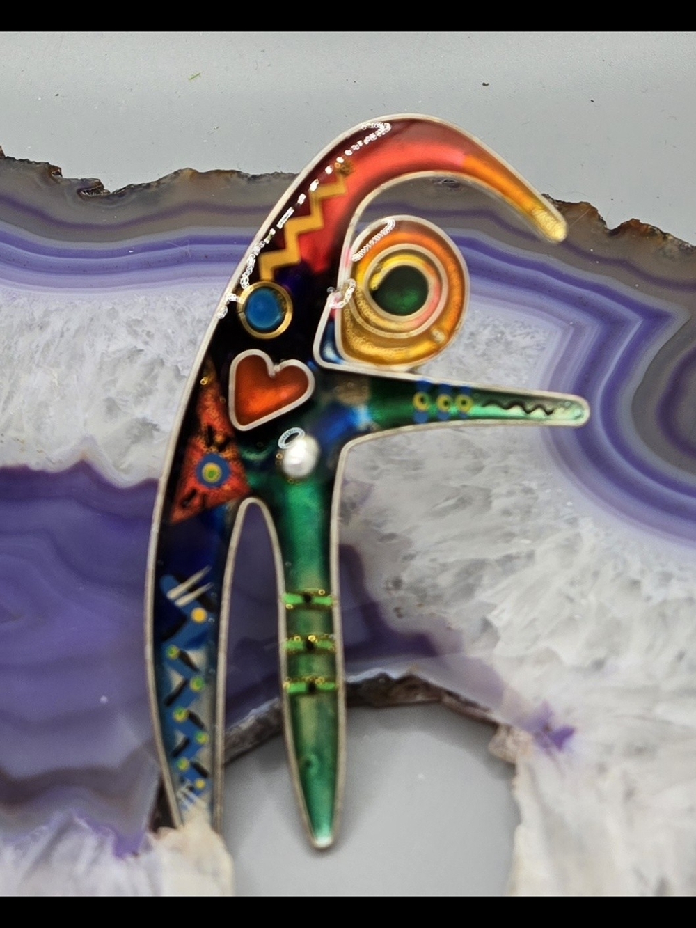 Yossi Steinberg Artisan Multicolor Brooch w/ Genuine Pearl 3½" X 2"